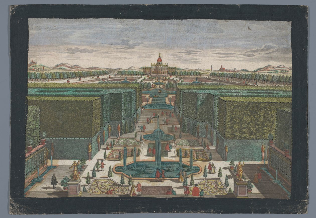 Vista de uma avenida do lado esquerdo de um jardim
Spaziergang zur lincken Seite des Lust-Gartens (título sobre o objecto) de Georg Balthasar Probst