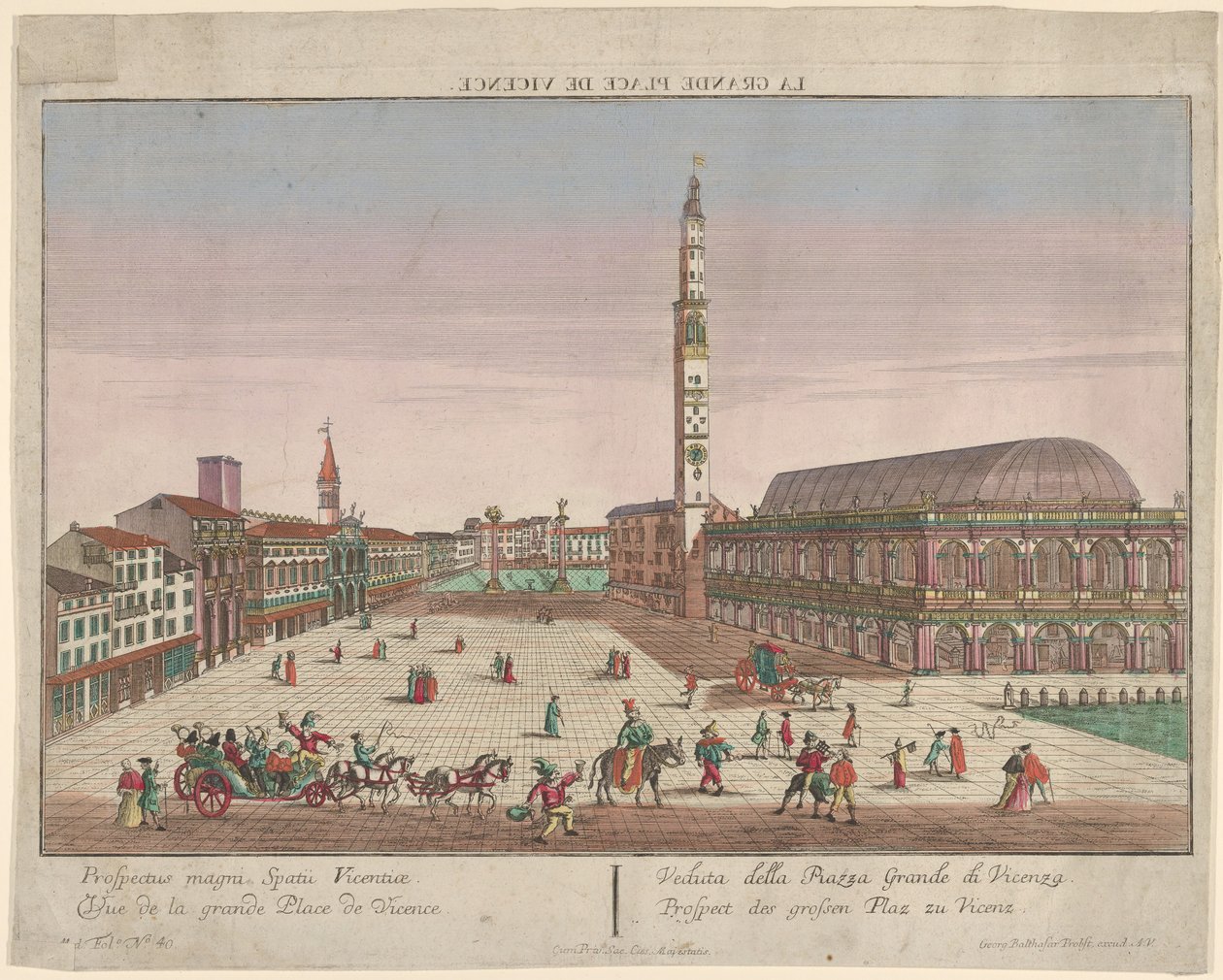 Vista da Piazza dei Signori de Vicenza com carruagens e figuras puxadas a cavalo ..., ca. 1750-1801. de Georg Balthasar Probst