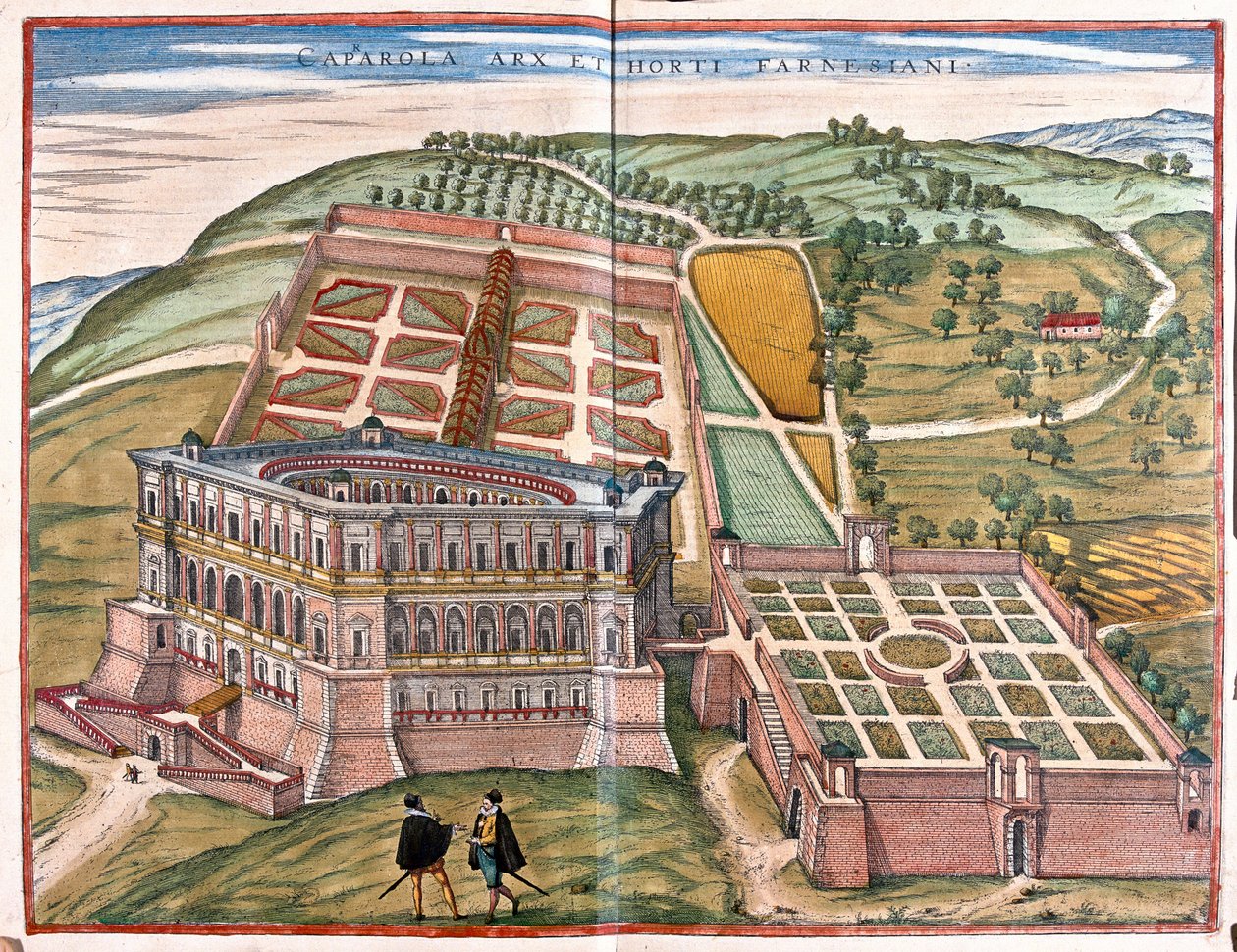Caprarola e jardins, Itália - em "Civitates Orbis Terrarum" de Georg Braun, Colónia 1617 de Georg Braun