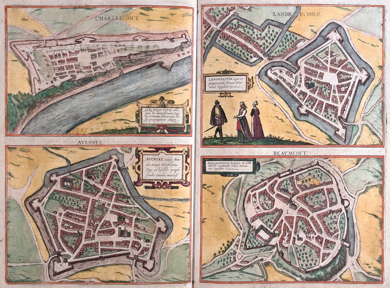 Charlemont, beaumont, Avesnes, Landrecies, França - em "Civitates Orbis Terrarum" de Georg Braun, Colónia 1617 de Georg Braun