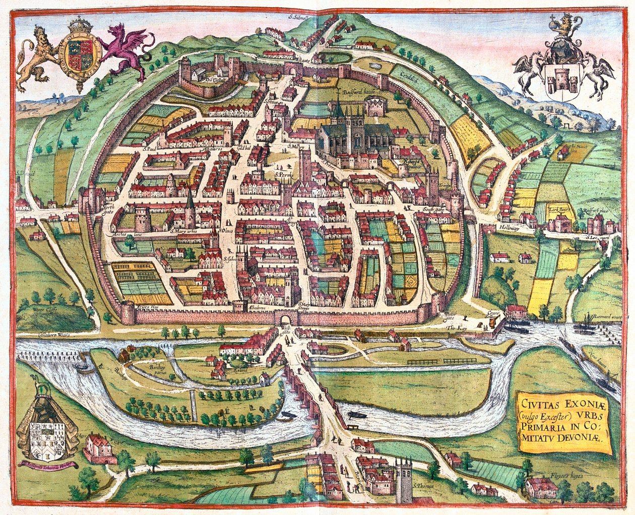 Exter, Inglaterra - em "Civitates Orbis Terrarum" de Georg Braun, Colónia 1617 de Georg Braun