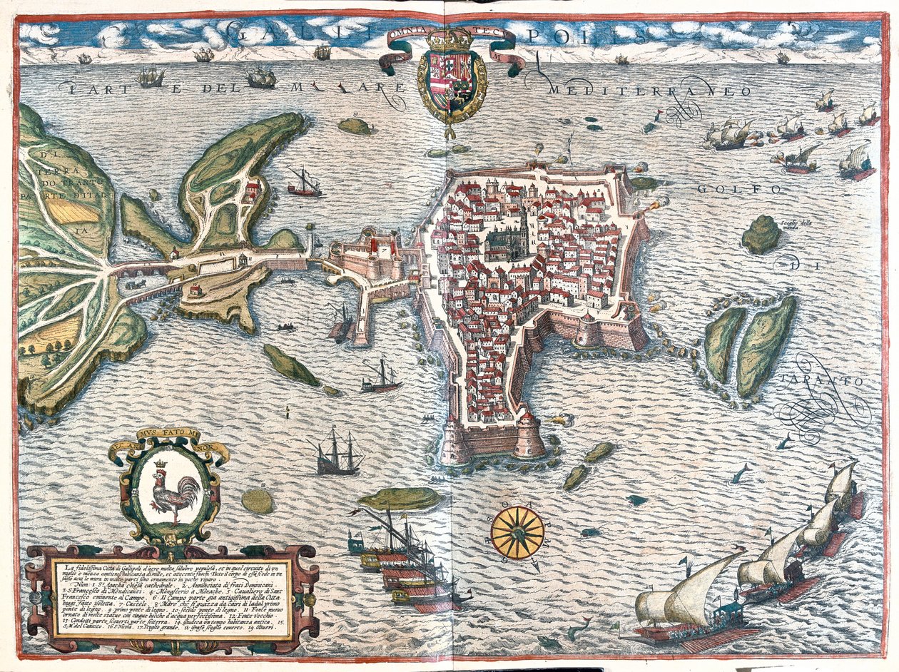 Gallipoli, Itália - em "Civitates Orbis Terrarum" de Georg Braun, Colónia 1617 de Georg Braun