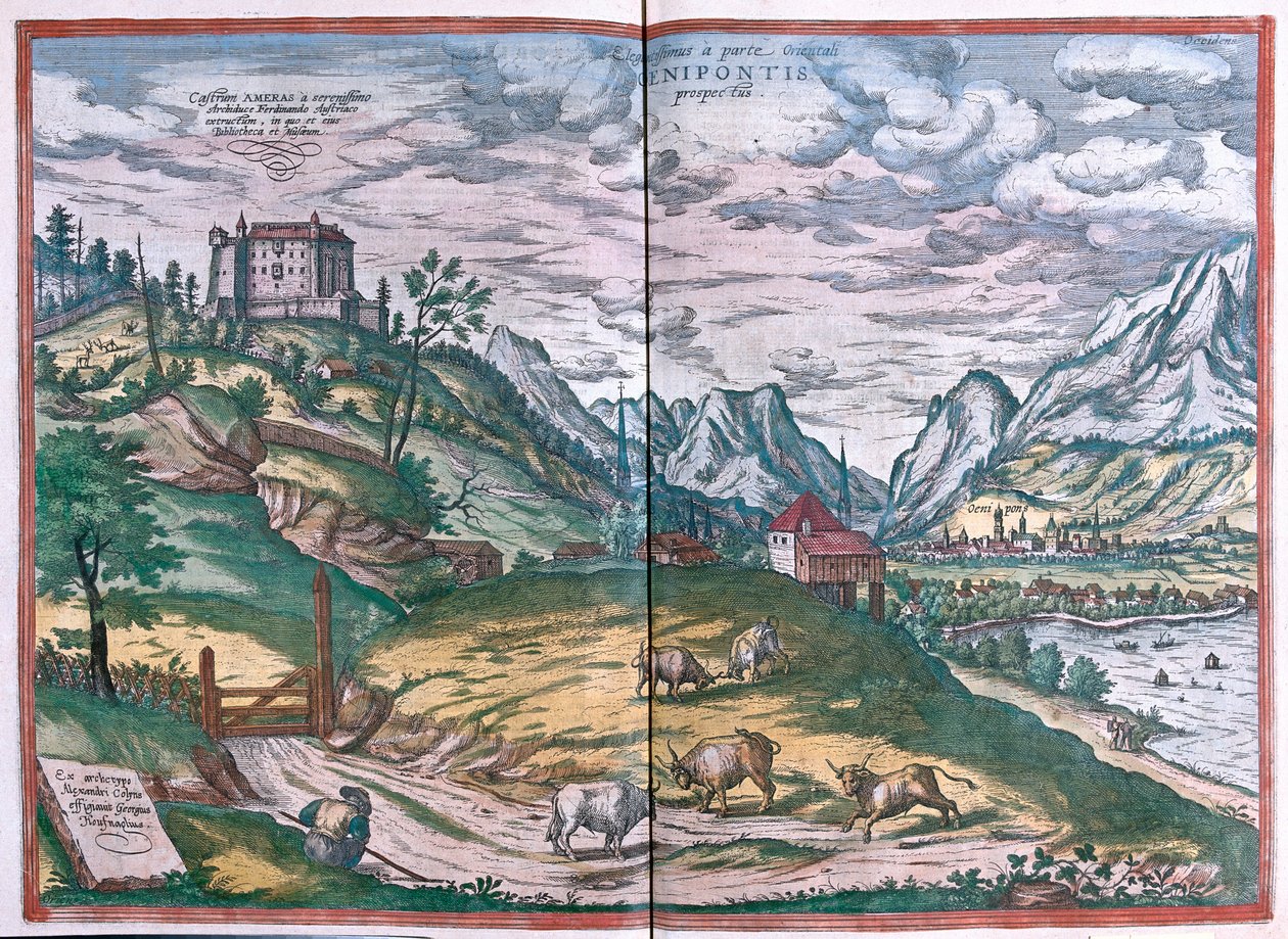 Halle e o Saale, Halle in Sachsen, Hildesheim, Alemanha - em "Civitates Orbis Terrarum" de Georg Braun, Colónia 1617 de Georg Braun