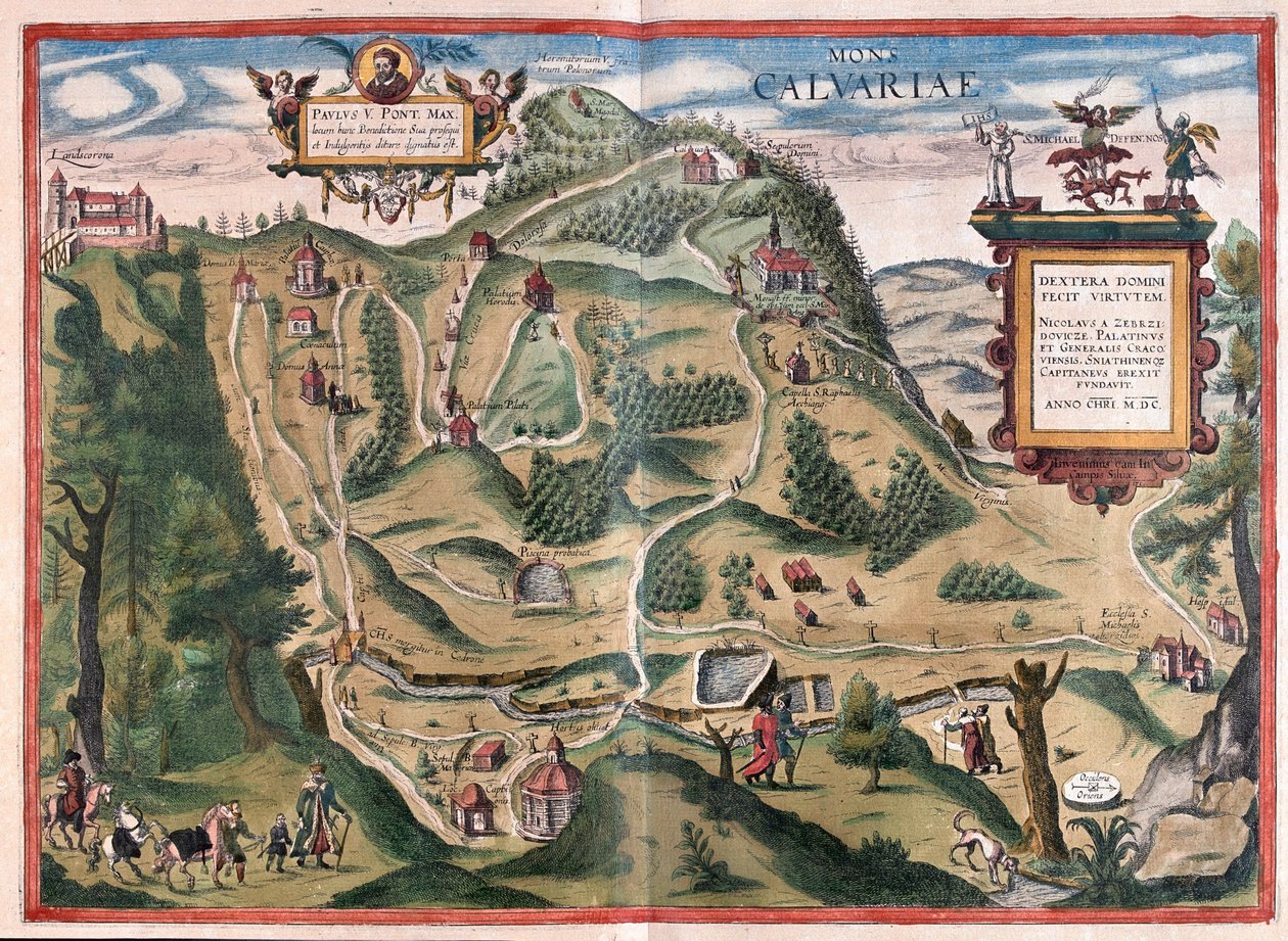 Kalwarya Zebrzydowka (a sudeste de Cracóvia), Polónia - em "Civitates Orbis Terrarum" de Georg Braun, Colónia 1617 de Georg Braun