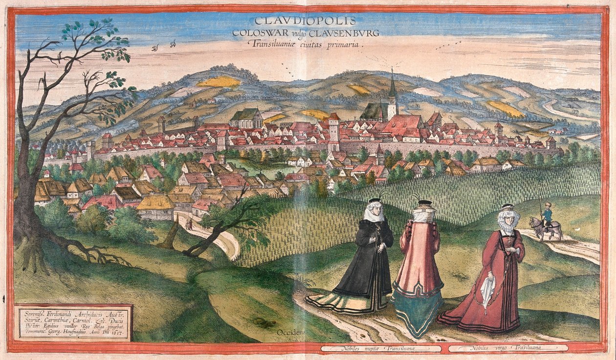 Klauseburg, Cluj, Napoca, Romany - em "Civitates Orbis Terrarum" de Georg Braun, Colónia 1617 de Georg Braun