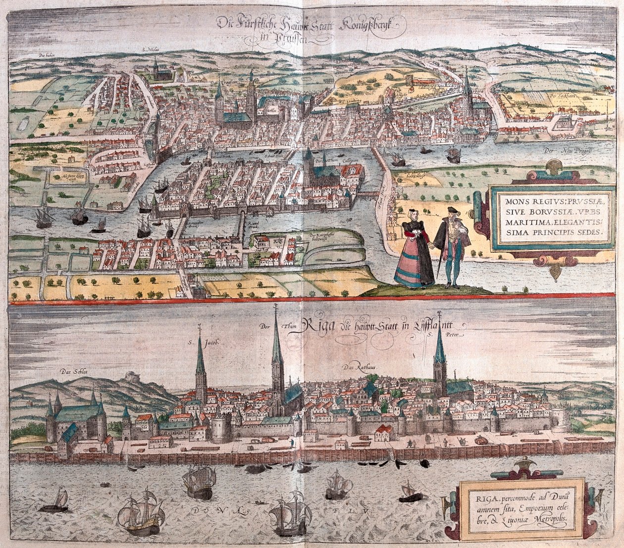Konigsberg (Alemanha e Polónia), Riga (Letónia) - em "Civitates Orbis Terrarum" de Georg Braun, Colónia 1617 de Georg Braun