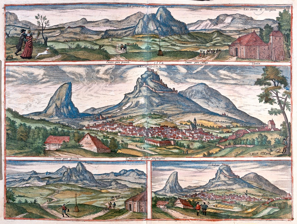 Pedra dos Namorados - Archidona, perto de Málaga, Espanha - em "Civitates Orbis Terrarum" de Georg Braun, Colónia 1617 de Georg Braun