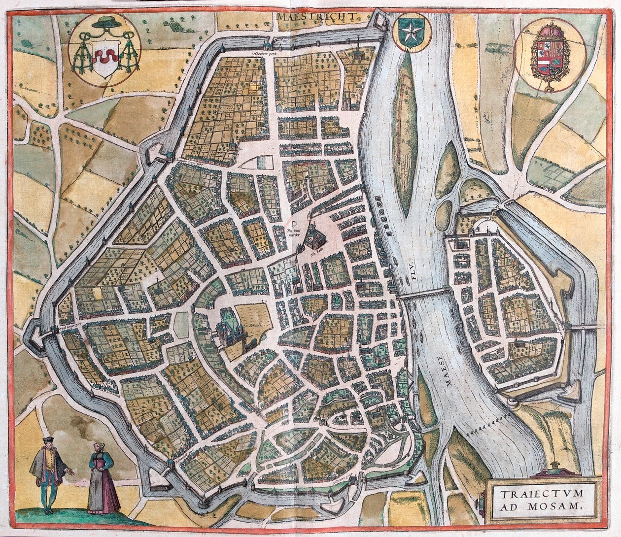 Maastricht, Países Baixos, em "Civitates Orbis Terrarum" de Georg Braun, Colónia 1617 de Georg Braun