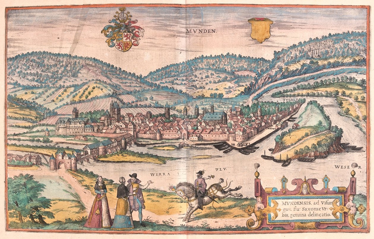 Munden, Hanoversch, Alemanha - em "Civitates Orbis Terrarum" de Georg Braun, Colónia 1617 de Georg Braun