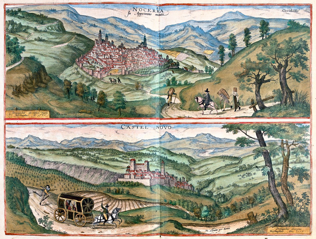 Nocera Umbra - Castelnuovo di Porto, Itália - em "Civitates Orbis Terrarum" de Georg Braun, Colónia 1617 de Georg Braun