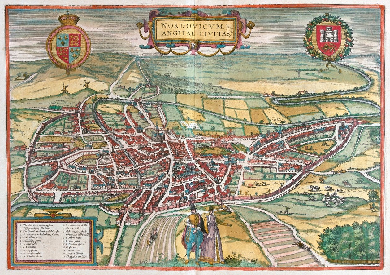 Norfolk - Grã-Bretanha, em "Civitates Orbis Terrarum" de Georg Braun, Colónia 1617 de Georg Braun