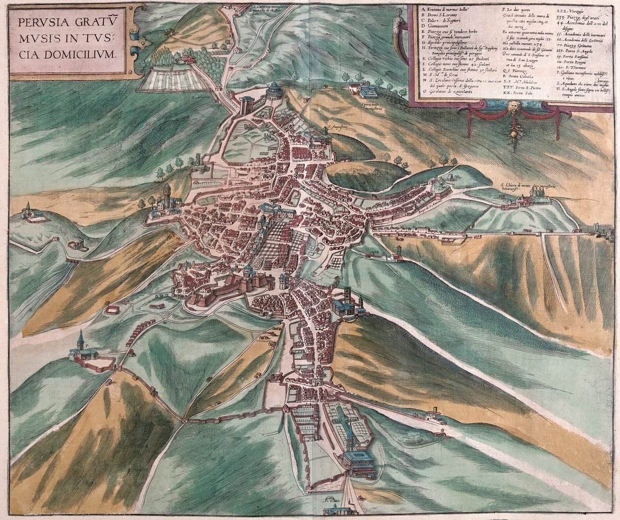 Perugia, Itália - em "Civitates Orbis Terrarum" de Georg Braun, Colónia 1617 de Georg Braun