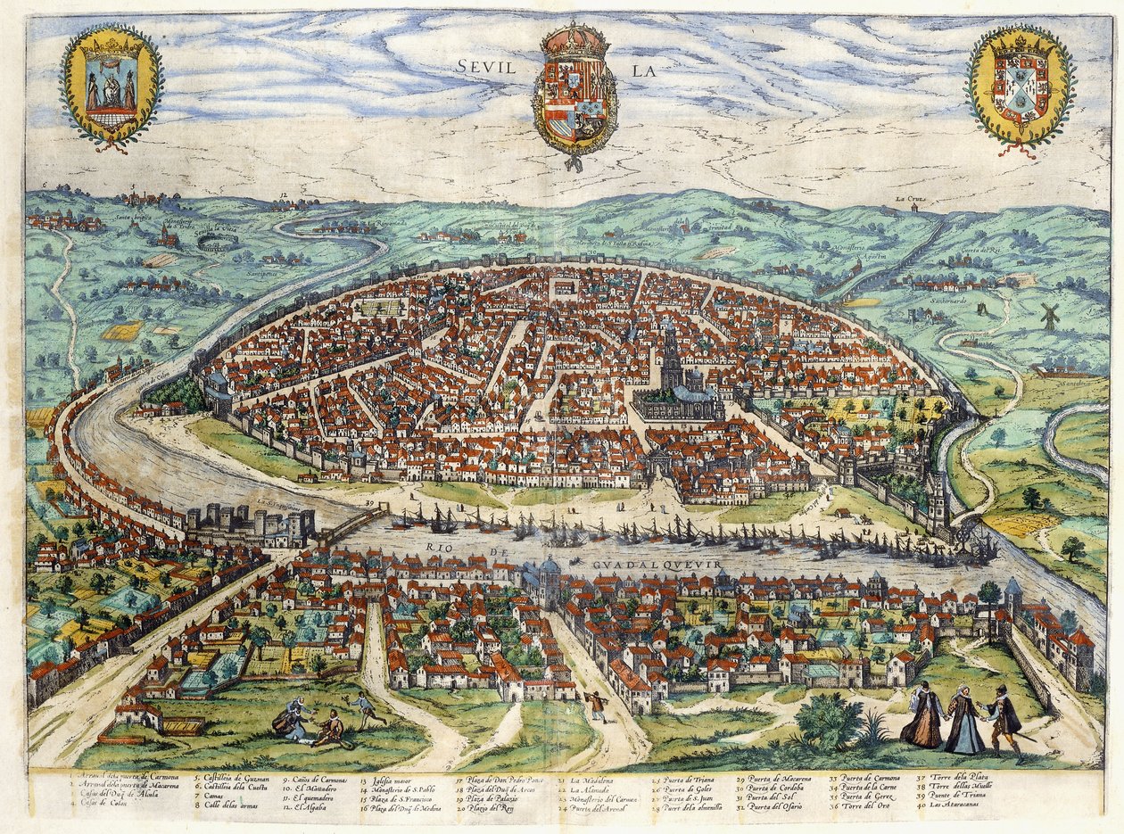 Planta e vista de Sevilha, 1579-1590 de Georg Braun
