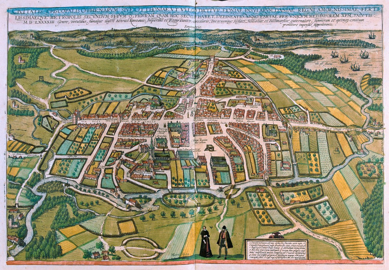 Planta de Odense, Dinamarca em "Civitates Orbis Terrarum" de Georg Braun, Colónia 1617 de Georg Braun