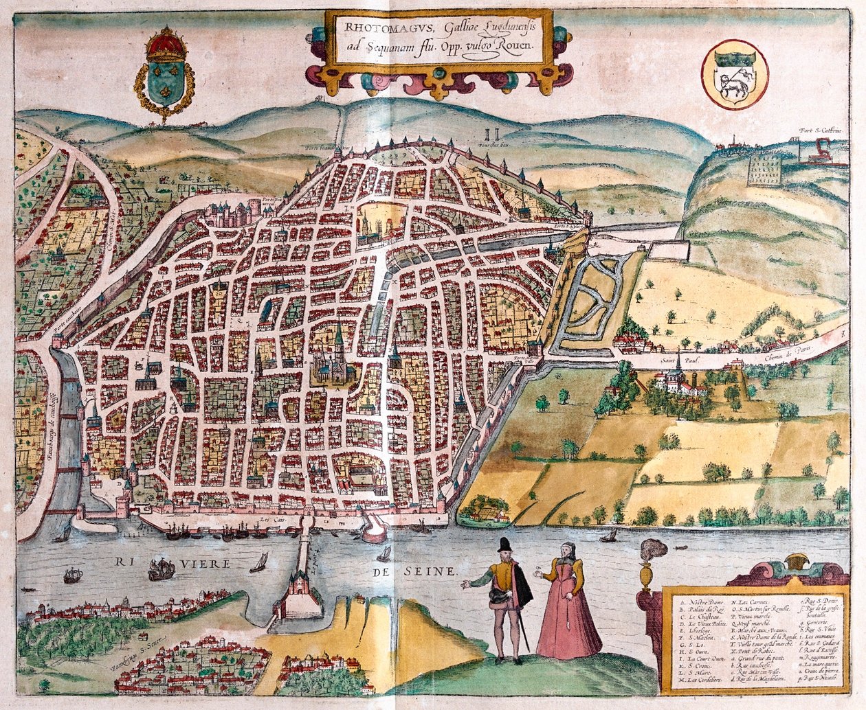 Rouen - França, em "Civitates Orbis Terrarum" de Georg Braun, Colónia 1617 de Georg Braun