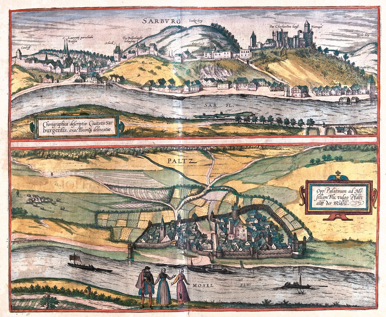 Saarburg, Pfalzel, Alemanha - em "Civitates Orbis Terrarum" de Georg Braun, Colónia 1617 de Georg Braun