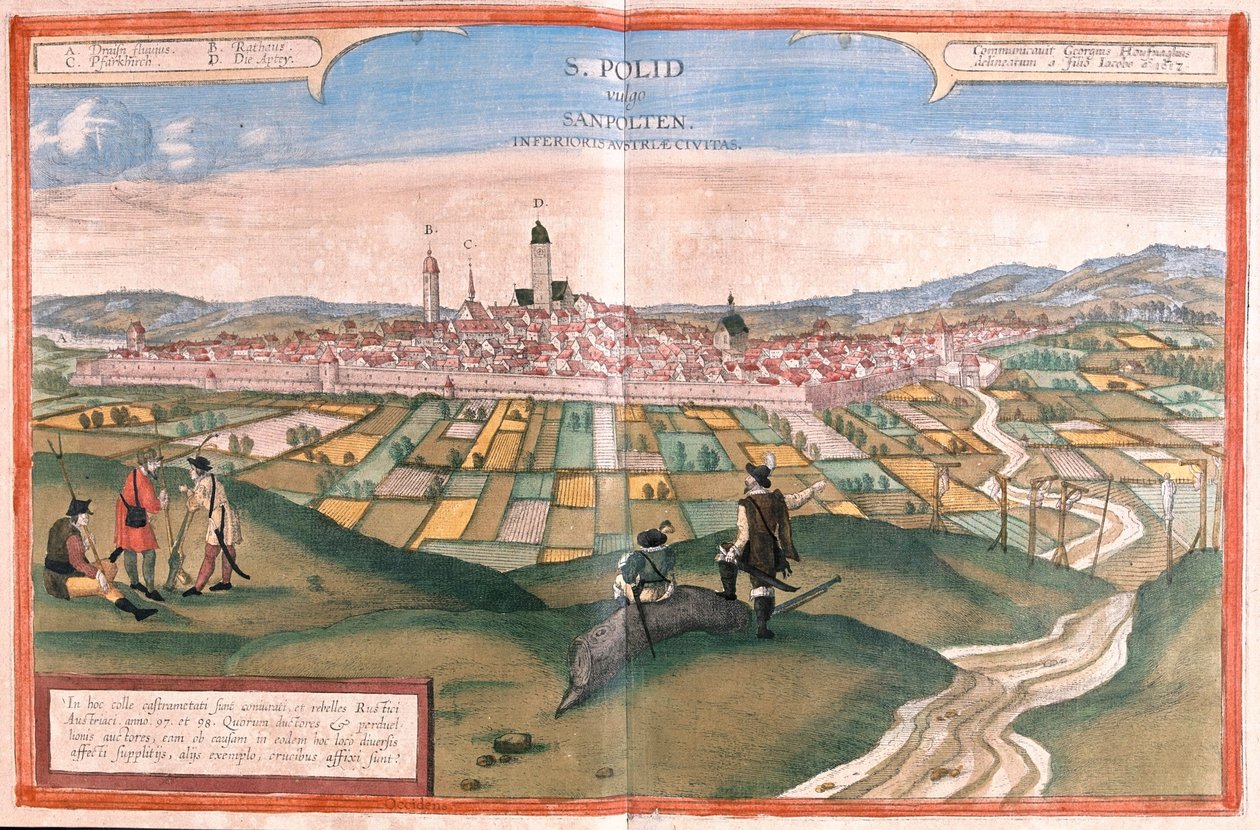Sankt Polten, Áustria - em "Civitates Orbis Terrarum" de Georg Braun, Colónia 1617 de Georg Braun