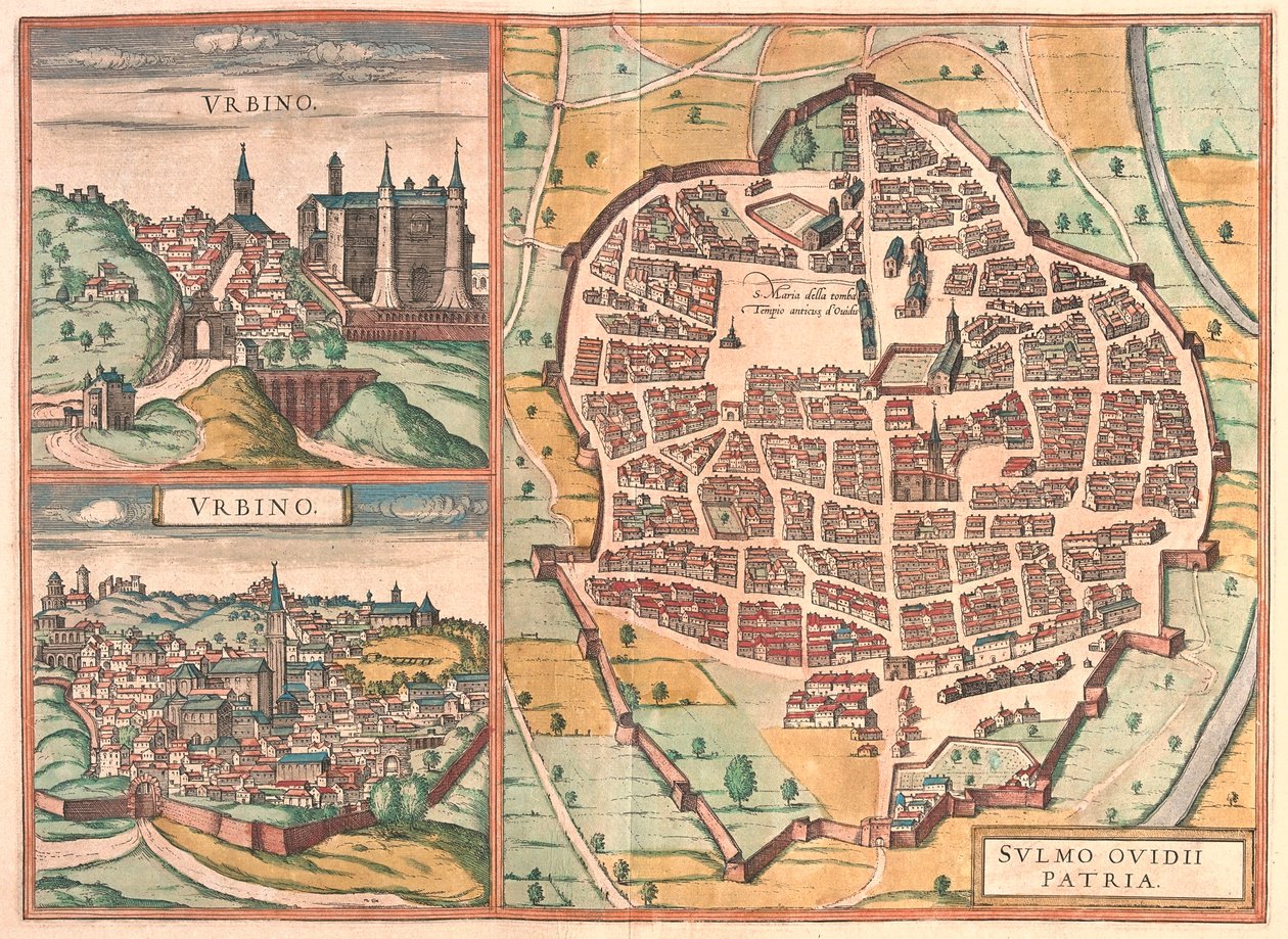 Urbino - Sulmona, Itália - em "Civitates Orbis Terrarum" de Georg Braun, Colónia 1617 de Georg Braun