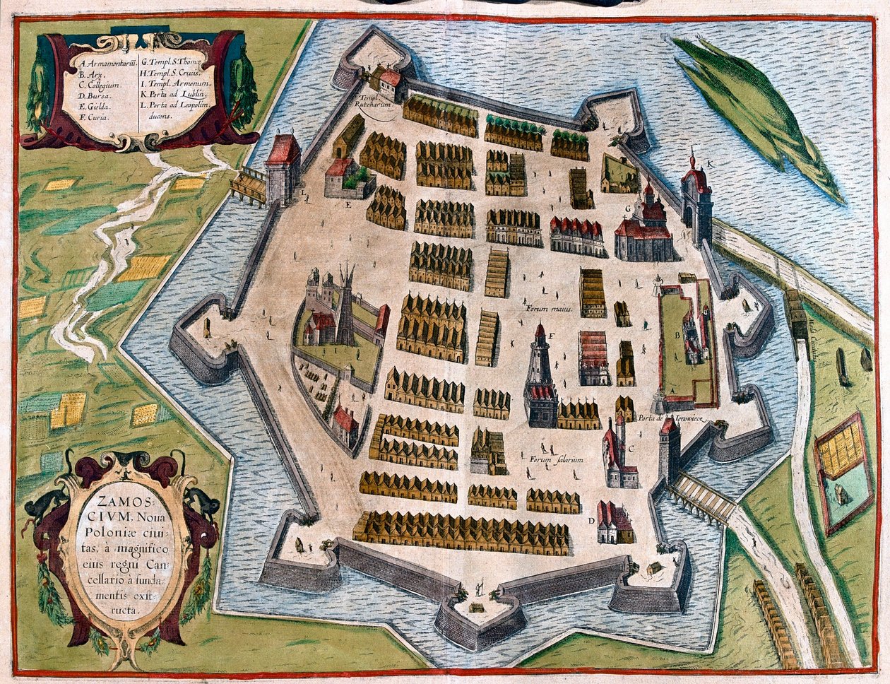 Zamosc, Polónia - em "Civitates Orbis Terrarum" de Georg Braun, Colónia 1617 de Georg Braun