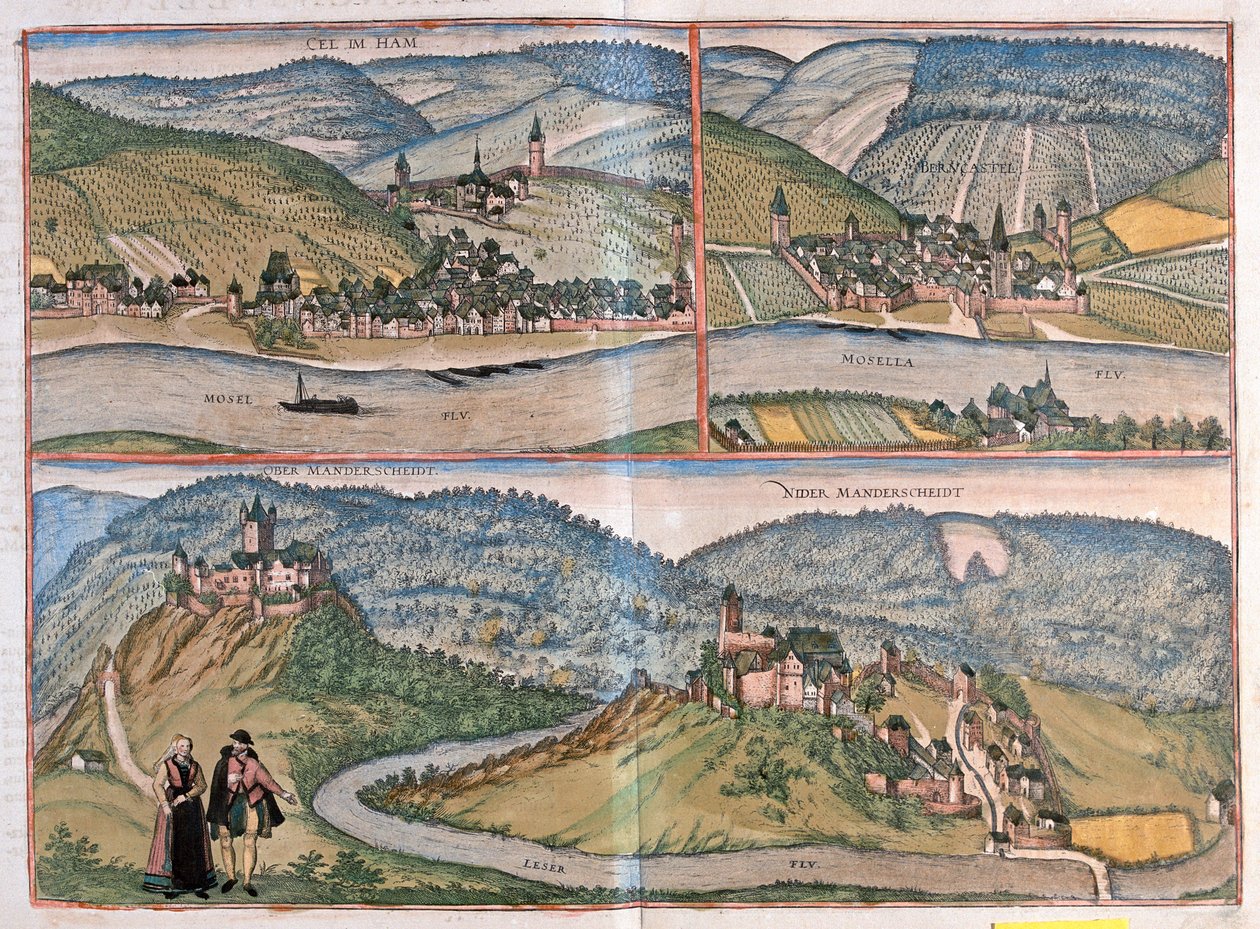 Zell, Berncastel, Manderscheid, Zell an der Mosel, Alemanha - em "Civitates Orbis Terrarum" de Georg Braun, Colónia 1617 de Georg Braun