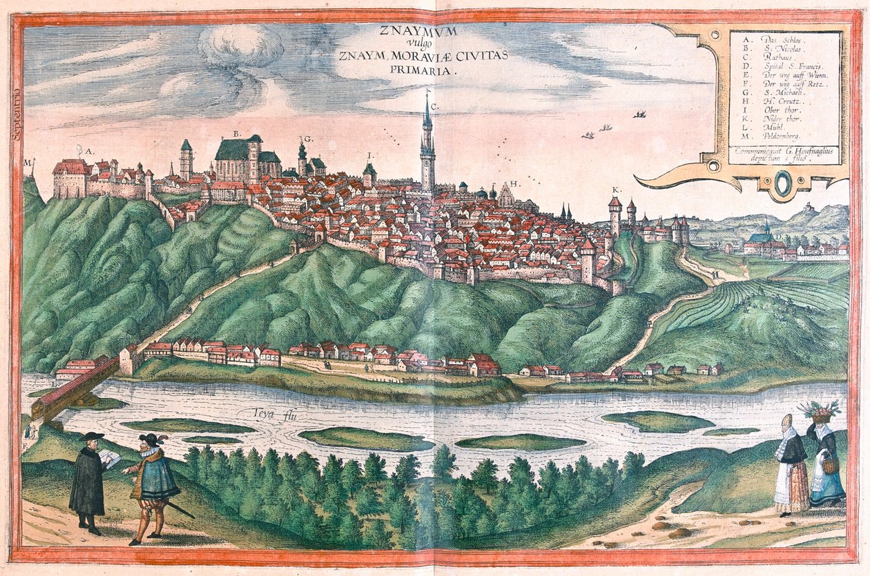 Znojmo (Morávia), República Checa - em "Civitates Orbis Terrarum" de Georg Braun, Colónia 1617 de Georg Braun