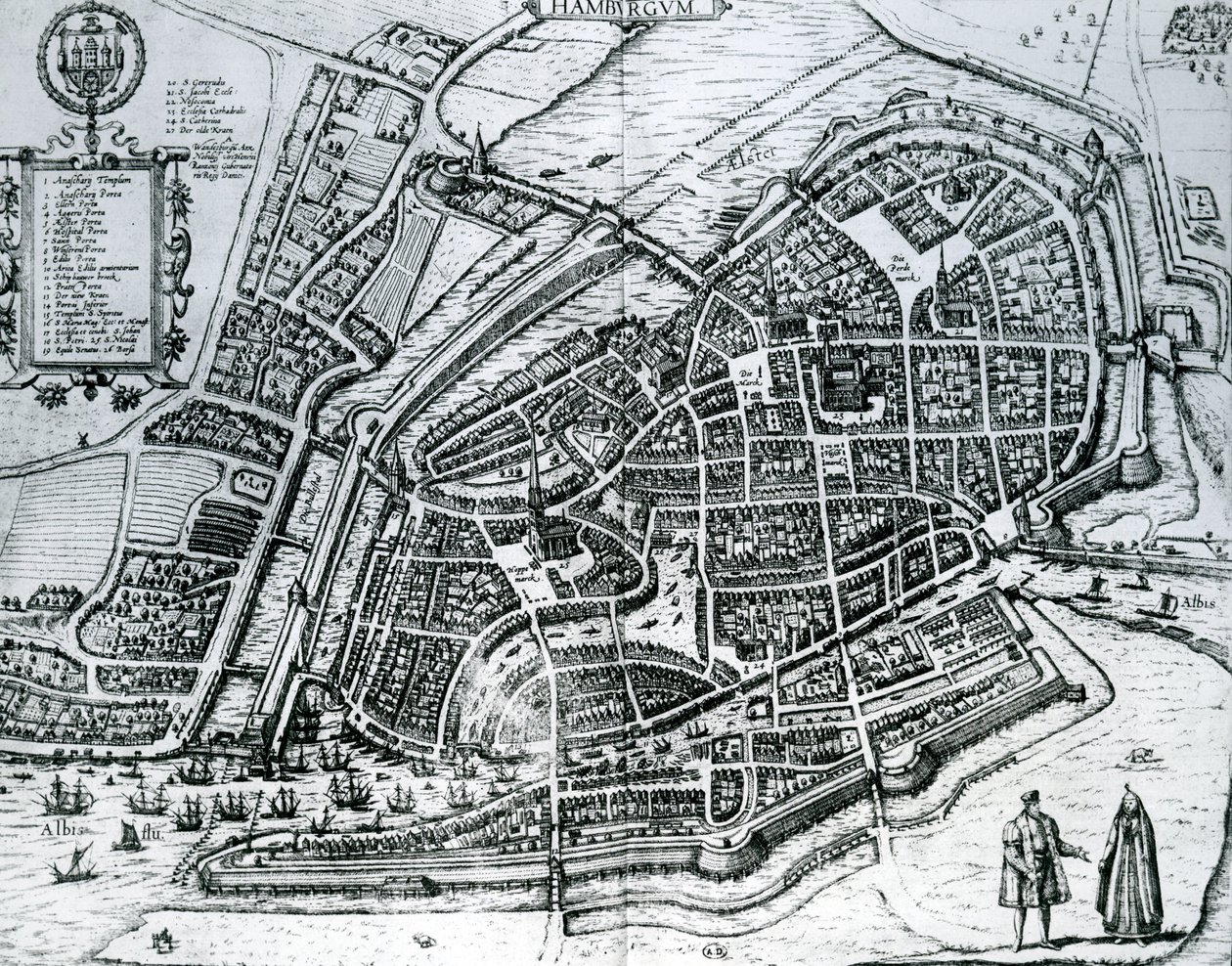 Mapa de Hamburgo, de &39;Cidades do mundo&39; de Georg Braun und Franz Hogenberg