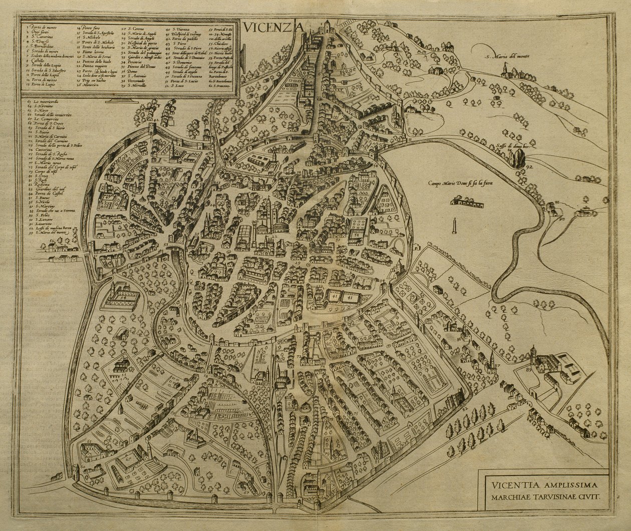 Mapa de ilustração Vicenza de &39;Mundo&39;, c.1580 de Georg Braun und Franz Hogenberg
