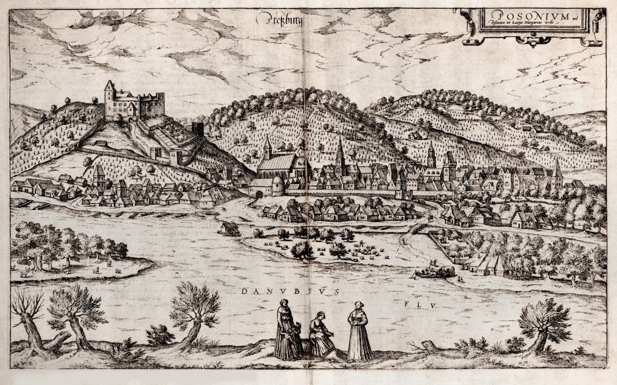 Pressburg Bratislava. De cidades da Terra de 1588 de Georg Braun und Franz Hogenberg