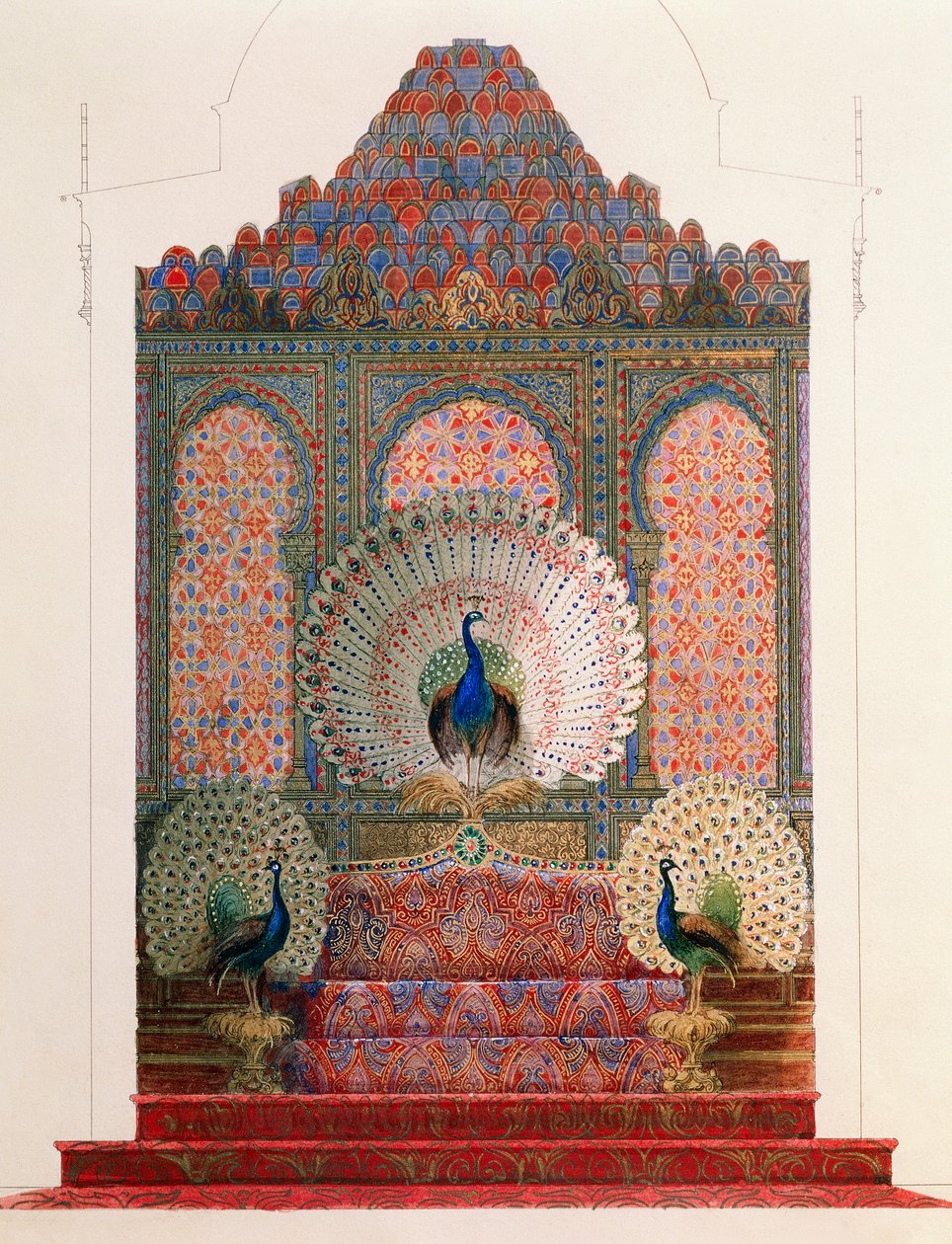 Design para Peacock Throne of Moorish cloister no castelo real de Ludwig II em Linderhof de Georg Carl Heinrich Dollmann