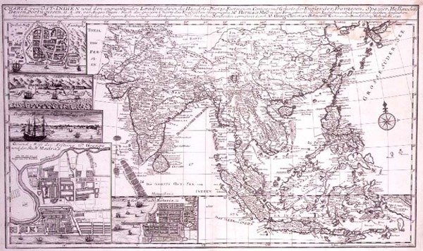 Índia a oeste da Nova Guiné, incluindo o sul do Japão e as Filipinas, gravada por J.B. Bruhl, c.1737 (gravura) de Georg Christian Bonstedt