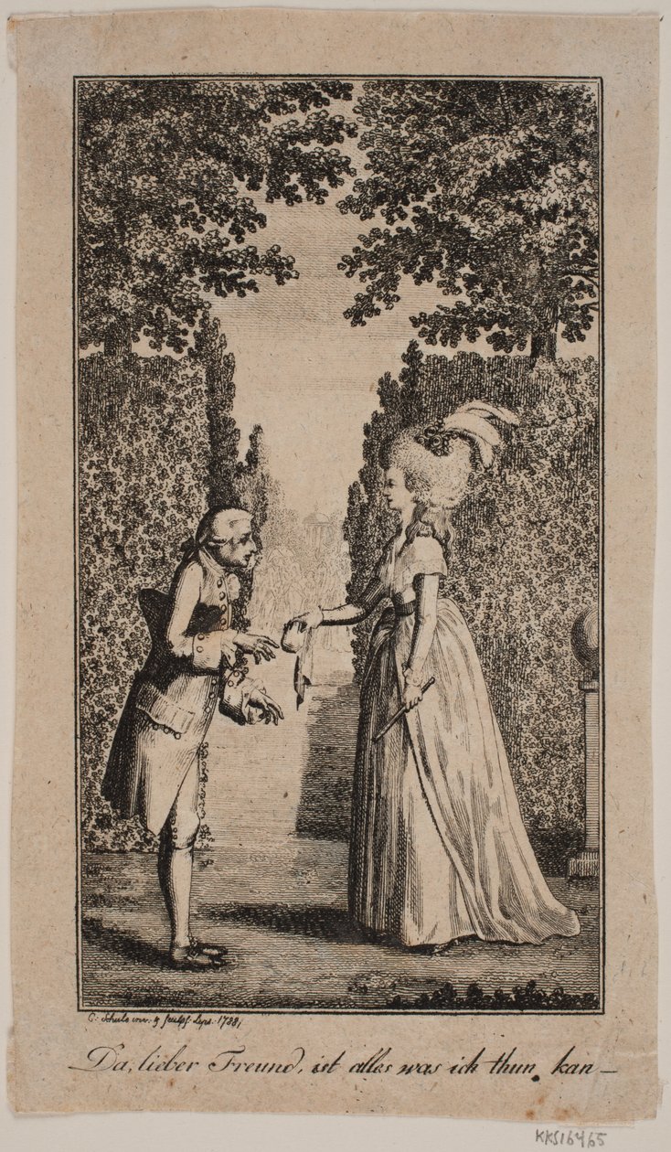 Ilustração com senhora e cavalheiro em um parque de Georg Christian Schule