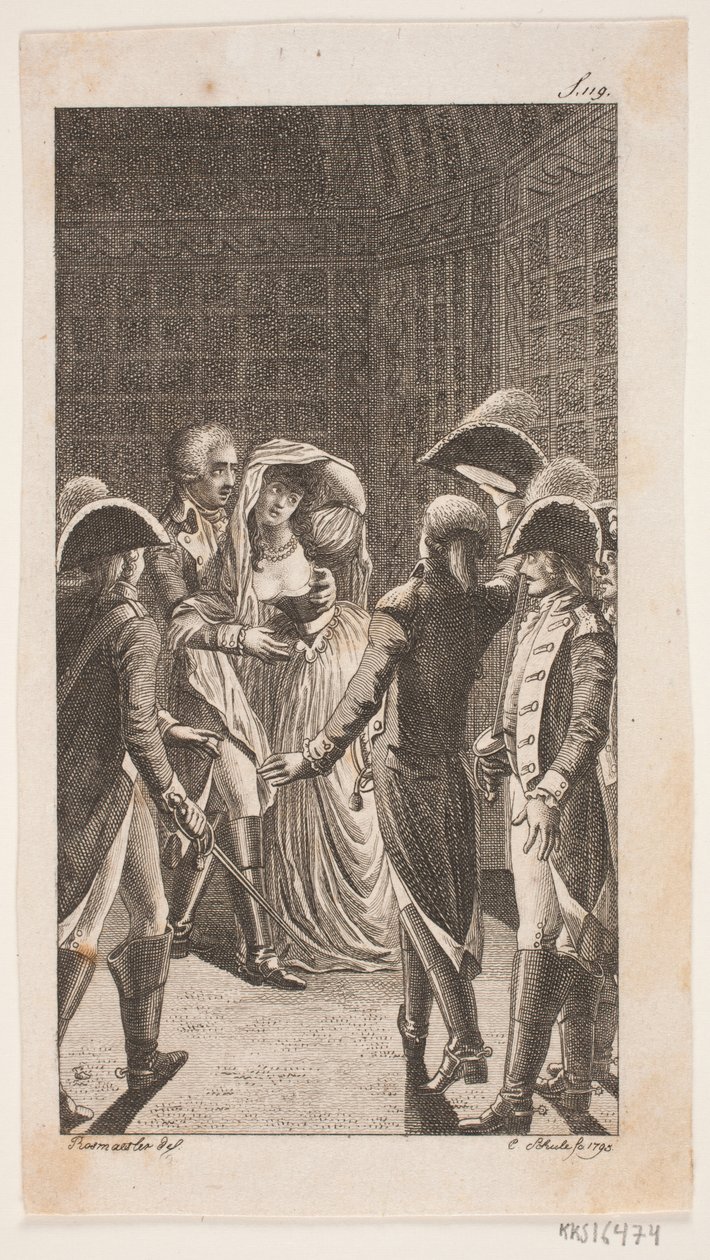 Ilustração com cinco militares e uma senhora de Georg Christian Schule