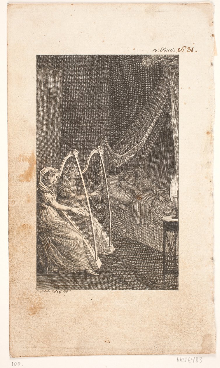 Ilustração com tocadores de harpa de Georg Christian Schule