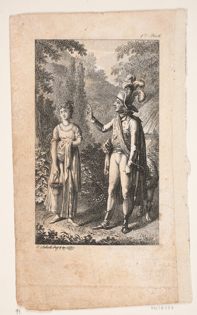 Ilustração com homem e mulher na paisagem de Georg Christian Schule