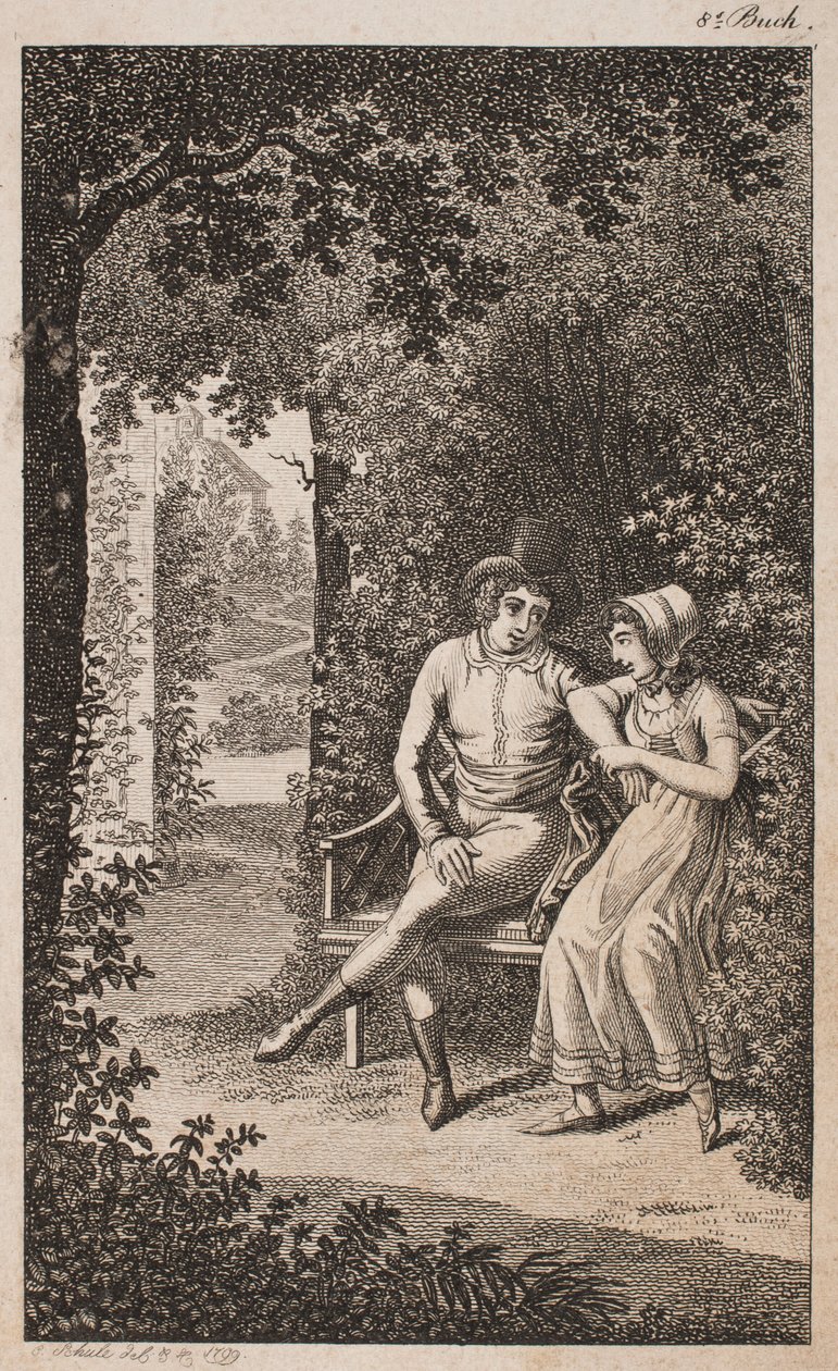 Ilustração com um casal em um banco em um jardim de Georg Christian Schule