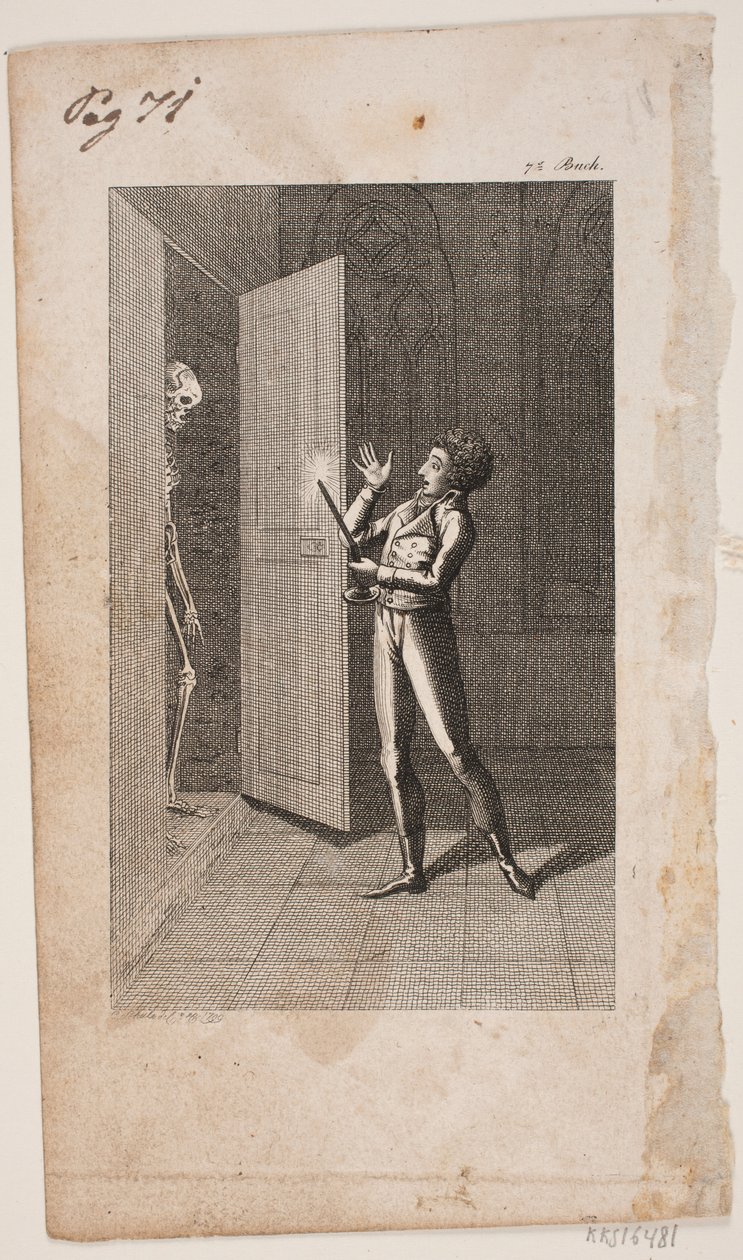 Ilustração com jovem e esqueleto de Georg Christian Schule