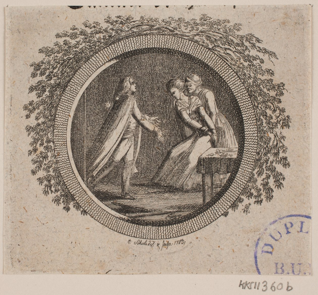 Título da vinheta para S. Richardson: "História de Miss Clarissa Harlowe", quinta parte de Georg Christian Schule