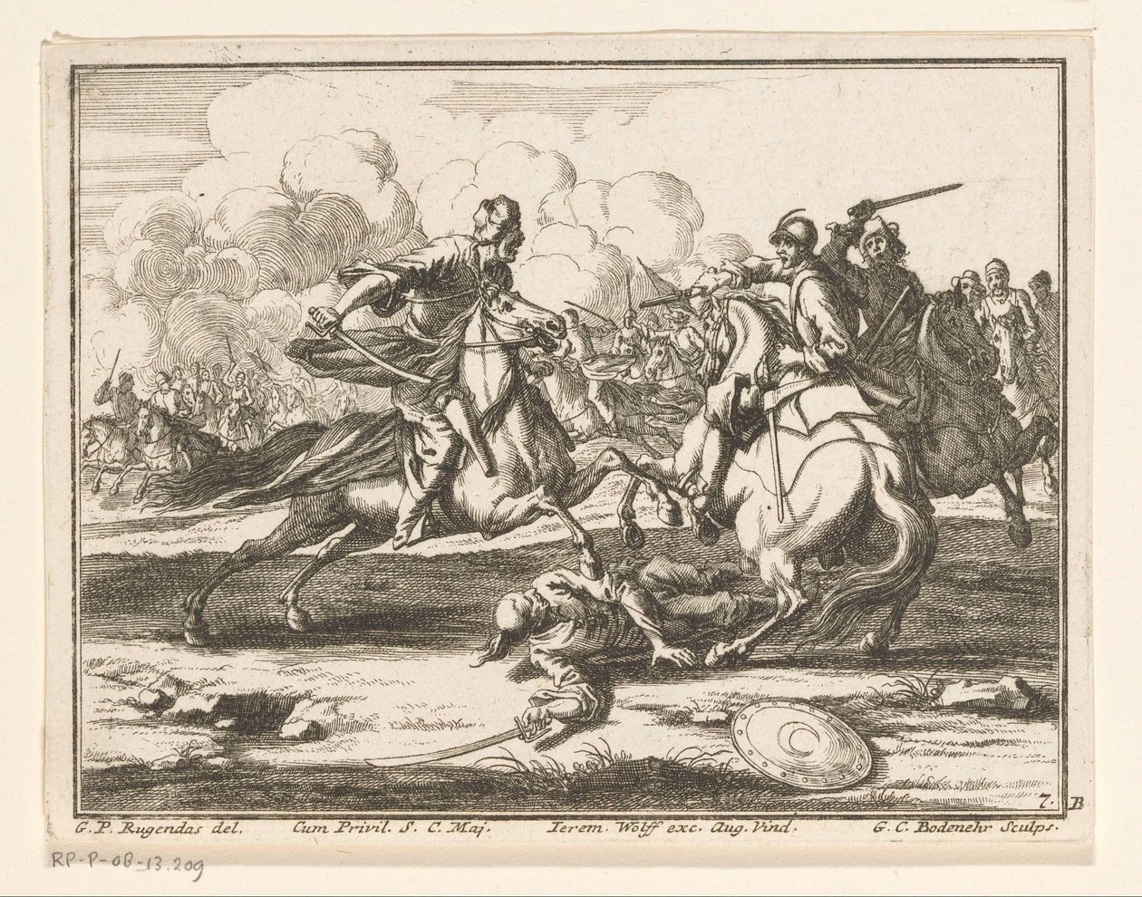 Batalha equestre contra otomanos Cavaleiros (título da série) de Georg Conrad Bodenehr