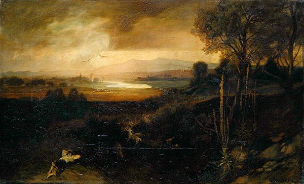 A Main River Landscape before a Thunderstorm (petróleo sobre tela) de Georg Cornicelius