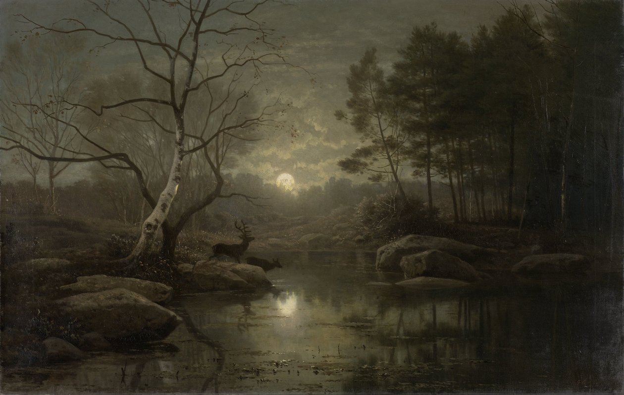Paisagem da floresta ao luar de Georg Eduard Otto Saal