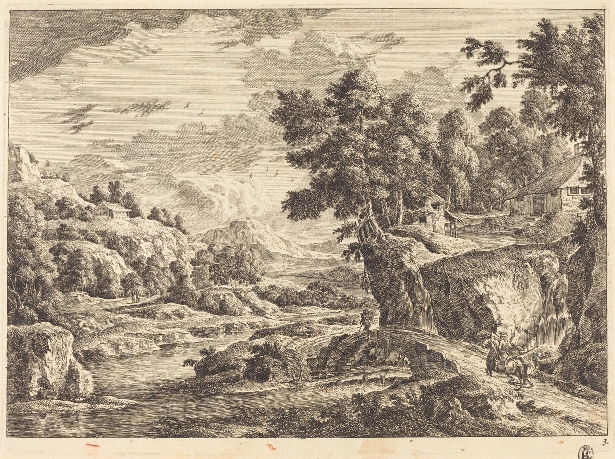 Paisagem com uma ponte e três edifícios agrícolas de Georg Eisenmann