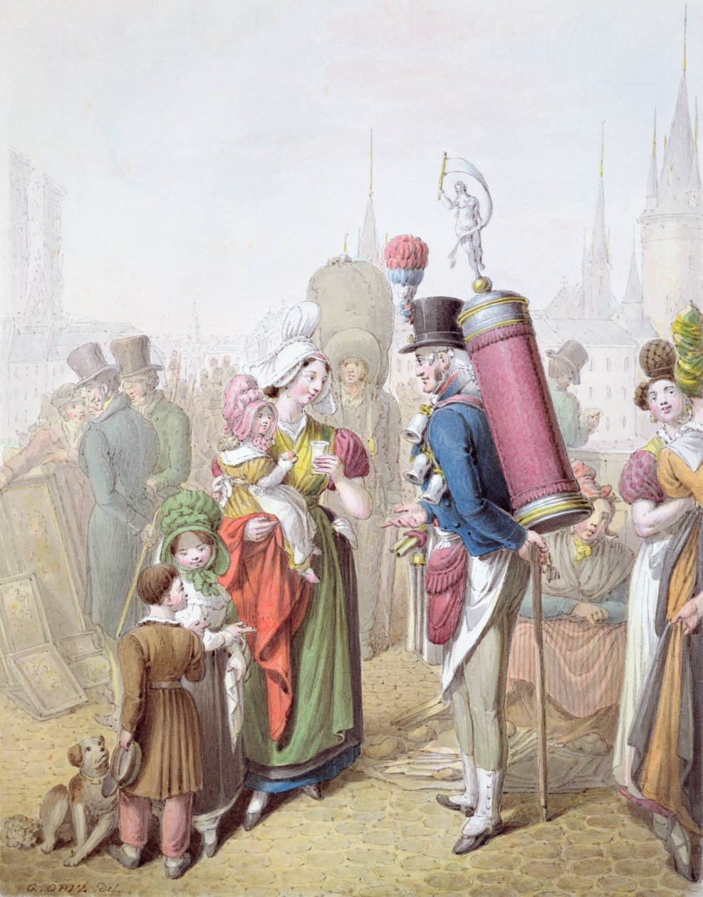 A Pont Notre-Dame, c.1810 (wc no papel) de Georg Emanuel Opitz