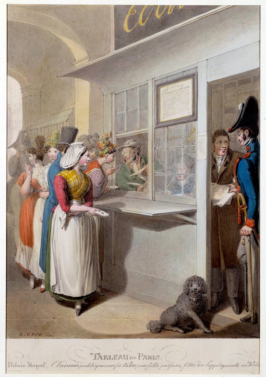 O escritor público do Palácio Real Litográfico de George Emanuel Opitz (1775-1841) Paris do século XIX, Musee Carnavalet de Georg Emanuel Opitz