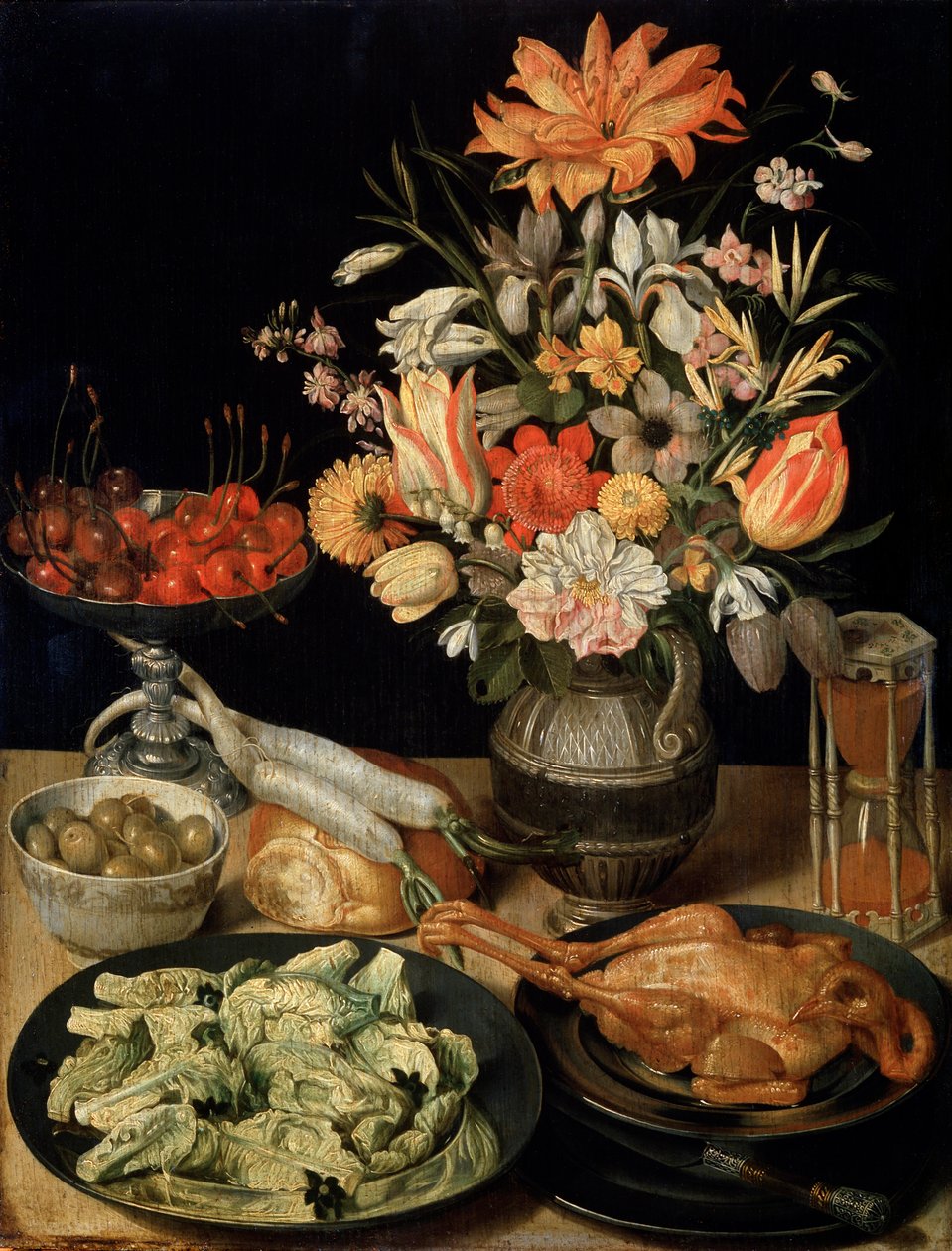 Natureza morta com flores e petiscos, c1630-c1635 de Georg Flegel