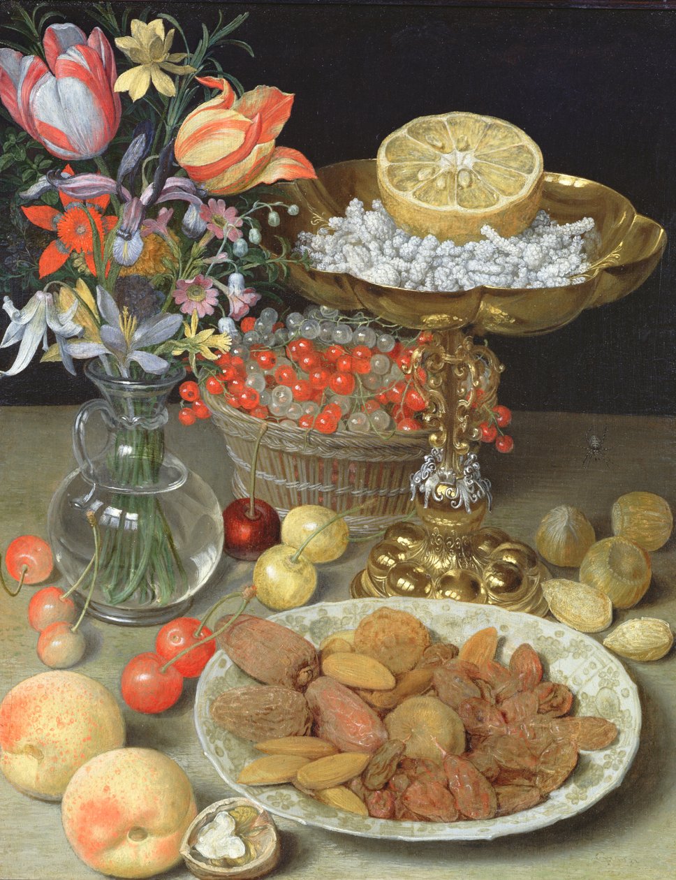 Ainda vida com flores e sobremesa de Georg Flegel
