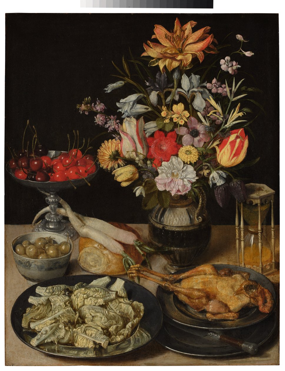 Natureza-morta com flores e alimentos de Georg Flegel