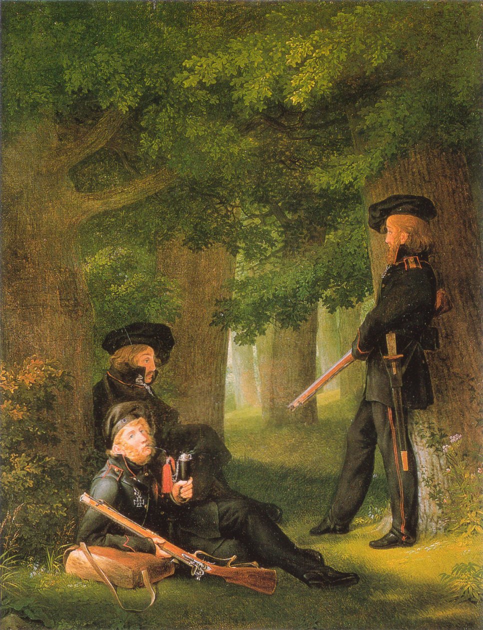 Alemão: Theodor Körner, Friedrich Friesen e Heinrich Hartmann em missão no posto avançado de Georg Friedrich Kersting