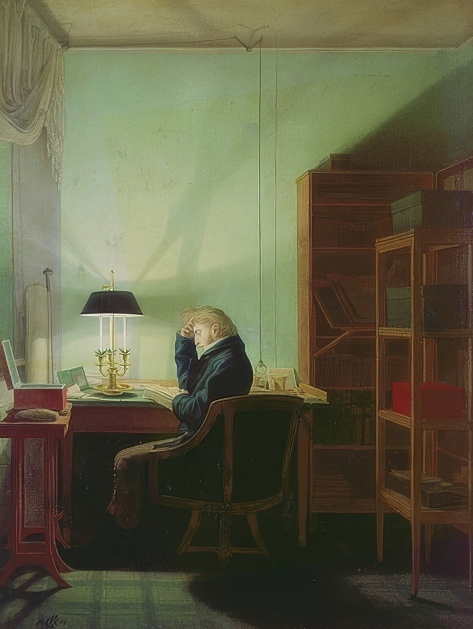 Leitura pela luz da lâmpada. 1814 de Georg Friedrich Kersting
