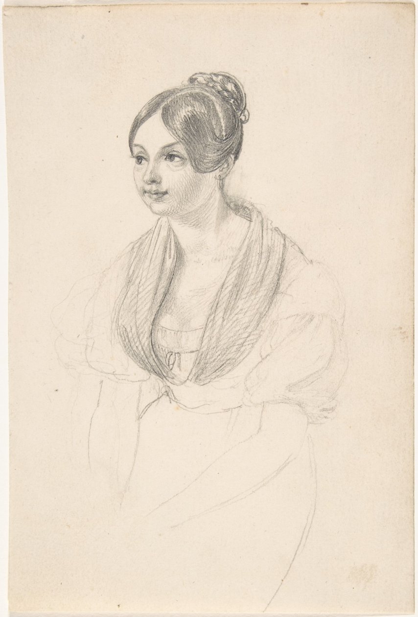 Retrato de uma jovem; verso: Esboço de uma jovem com as mãos apoiadas numa mesa de Georg Friedrich Kersting
