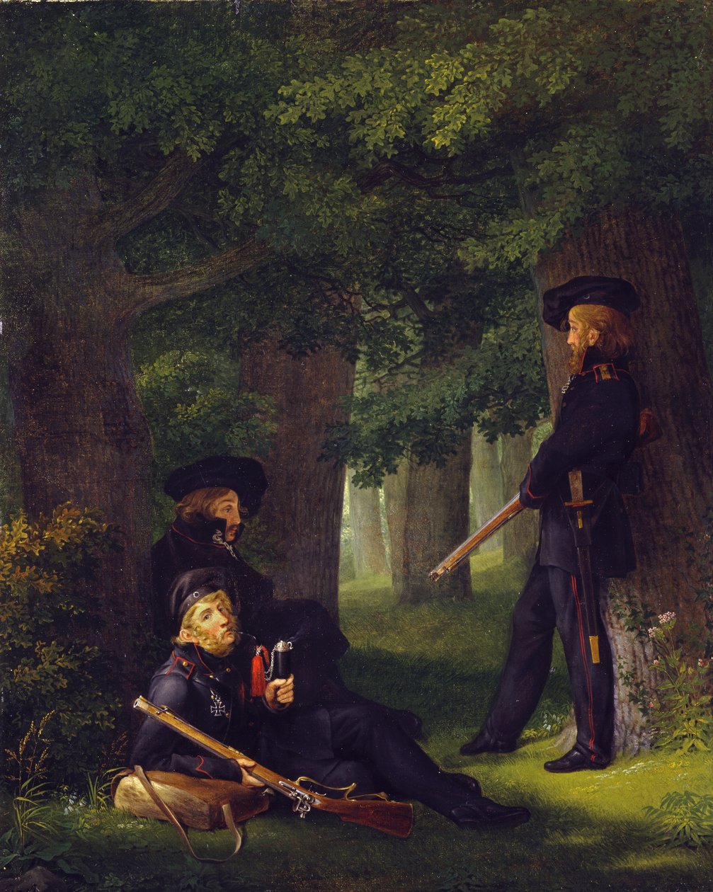 Theodor Körner, Friedrich Friesen e Heinrich Hartmann em serviço de sentinela de Georg Friedrich Kersting